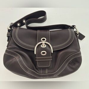 Coach Chocolate Leather Shoulder Bag with Silver Hardware